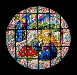Oculus föreställer Kristus i Getsemane trädgård, 1443-45 (målat glas)